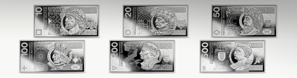 Zestaw monet srebrnych "Polskie banknoty obiegowe"